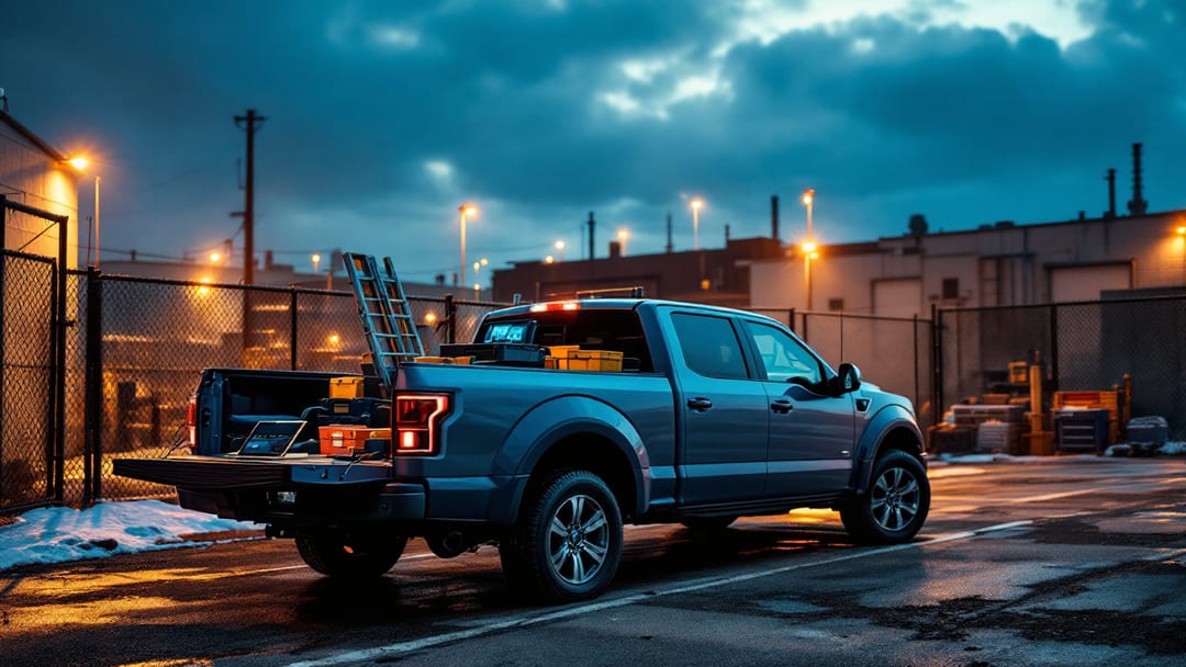 Camioneta pickup estacionada en un patio de trabajo en Chicago mientras se programa una llave nueva