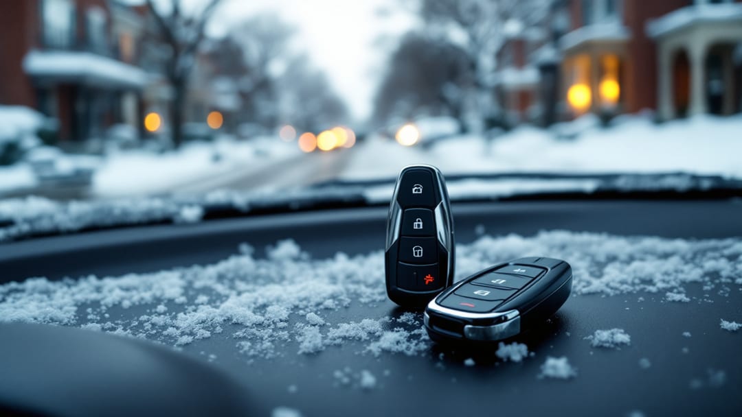 Llave inteligente y llave con control de un Hyundai sobre el tablero de un sedán estacionado en Chicago